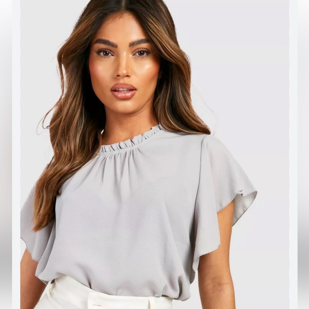 Grey Frill Sleeve and Neck Blouse [Boohoo] • NWOT